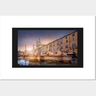 Piazza Navona at sunset in Rome, Italy. Posters and Art